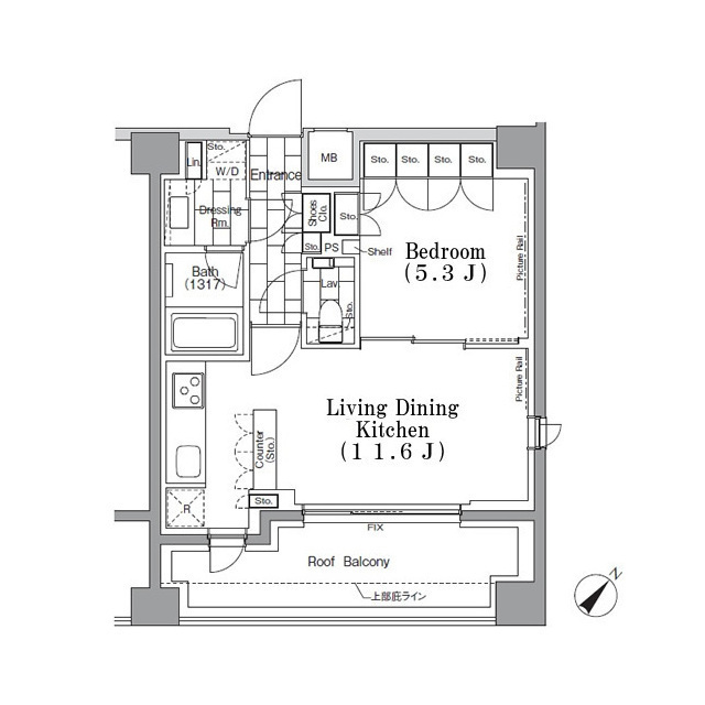 ＯＮＥ　ＲＯＯＦ　ＦＬＡＴ　ＴＳＵＫＩＳＨＩＭＡの間取図