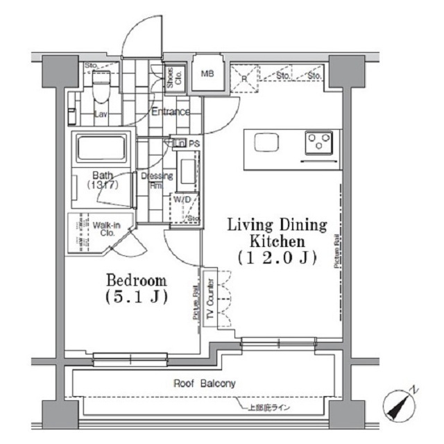 ＯＮＥ　ＲＯＯＦ　ＦＬＡＴ　ＴＳＵＫＩＳＨＩＭＡの間取図