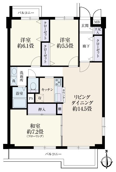 ヒルズ横浜南ガーデニア弐号棟の間取図