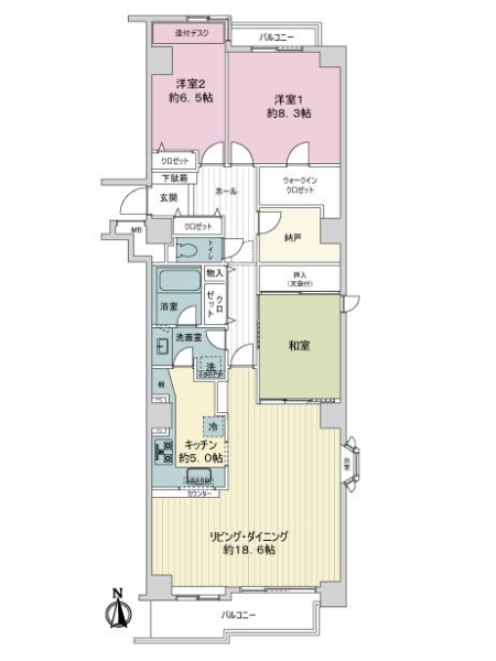 港北ファミールハイツ１０号棟の間取図