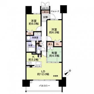 ライオンズ原パークフォートの間取図