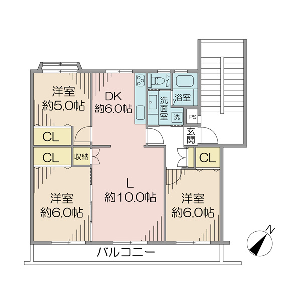 真砂サンハイツ２棟の間取図