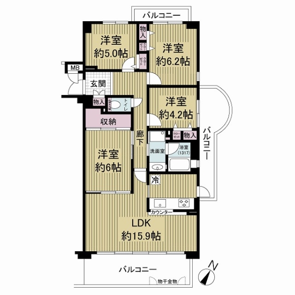 ひらかた北山アミスタ９号棟の間取図