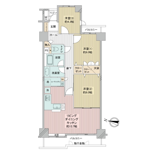 コスモ戸塚リベラヒルズＢ棟の間取図