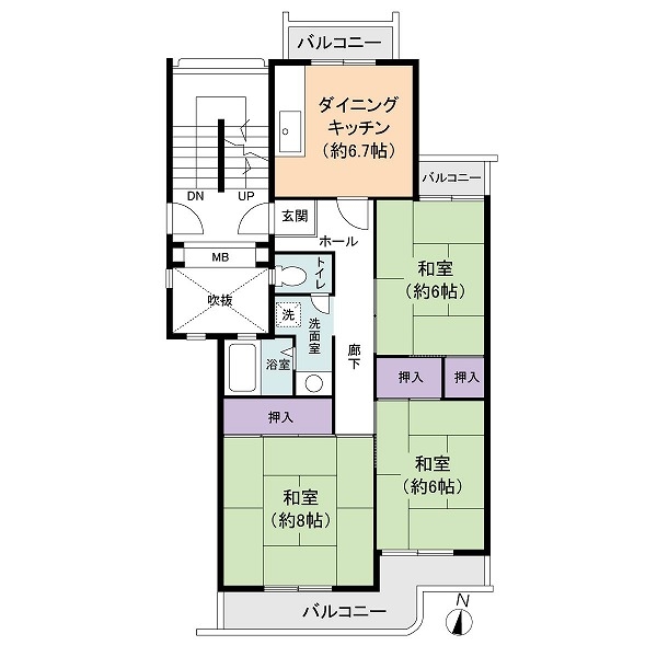 泉北原山台第二次団地四号棟の間取図