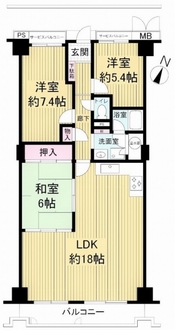箕面東コーポラスB棟の間取図
