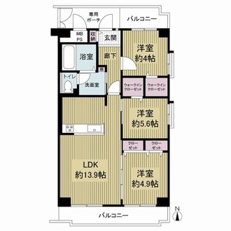 ユニハイム東住吉駒川中野の間取図