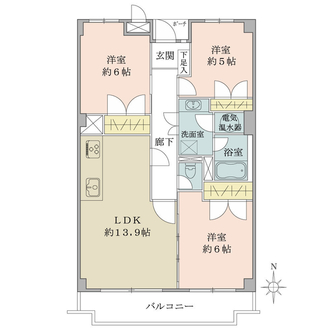 御影野村ハイツＥ棟１０２号室の間取図