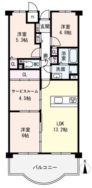 ファミールハイツ城東A棟の間取図