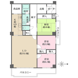 日商岩井芦屋ガーデンヒルズA棟の間取図