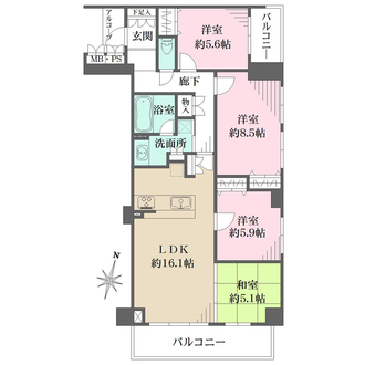 ヒルズ芦屋翠ヶ丘の間取図