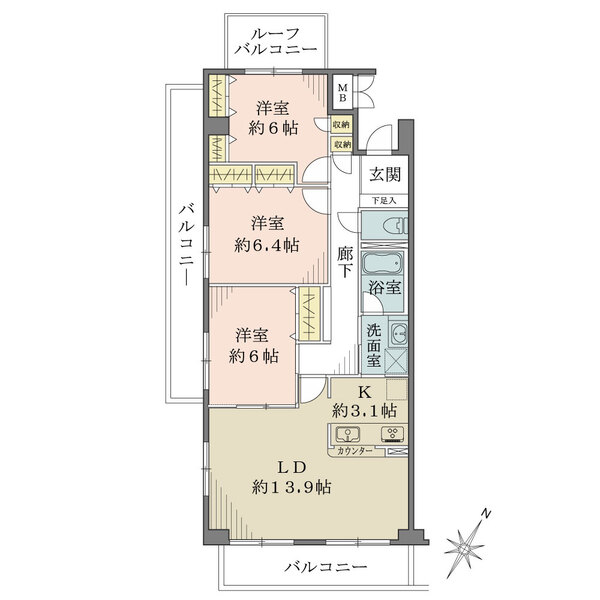 コムーネ本山・田中町1番館の間取図