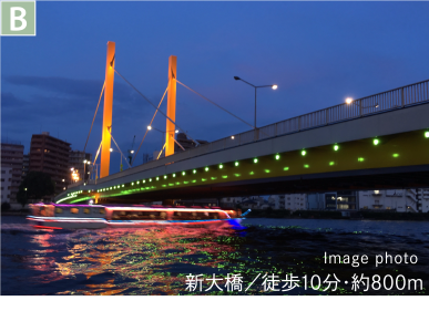 新大橋／徒歩10分・約800m