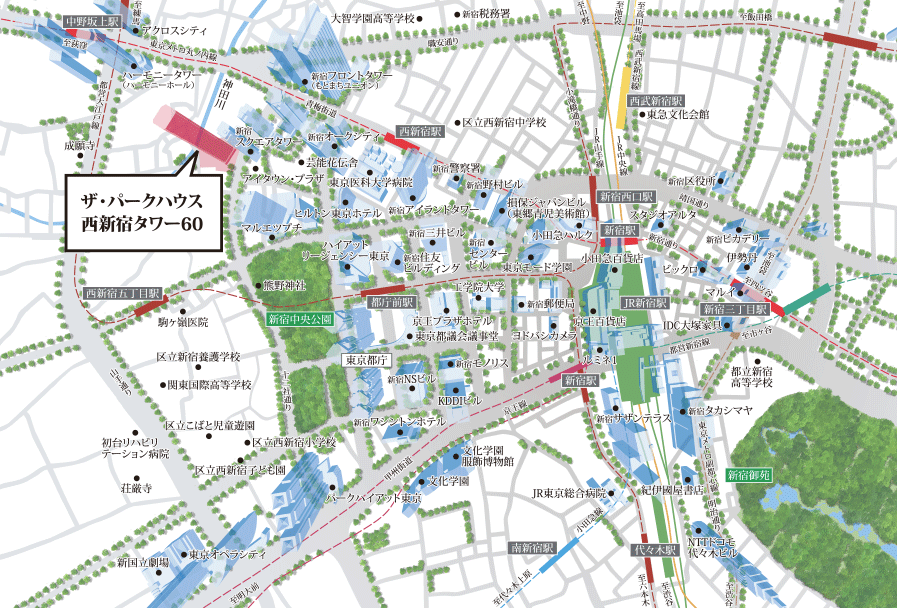 ザ・パークハウス西新宿タワー60の地図